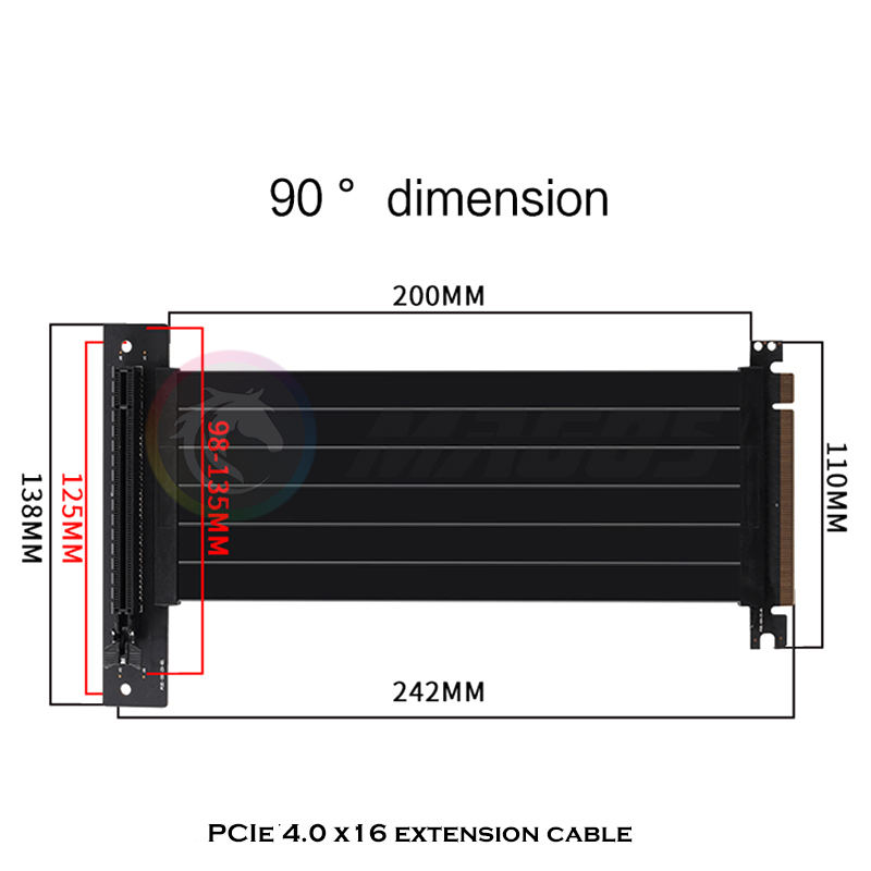 Extensão da placa de vídeo do  - Pcie 4.0 X16 Riser Cable 90 Degree avaliação e preço